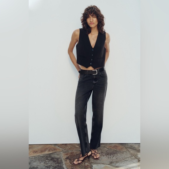 Zara Black Straight Leg Jeans Classic Style - Picture 1 of 8